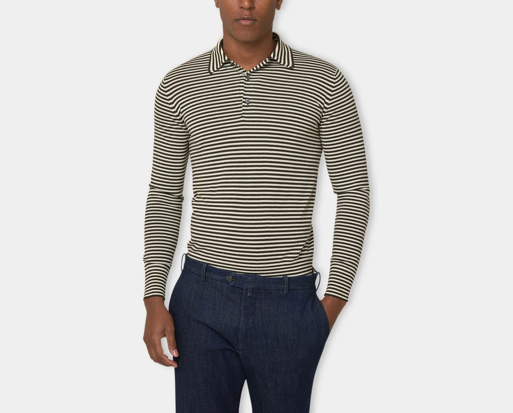 Ecru/Brown Riviera 3 Button Polo