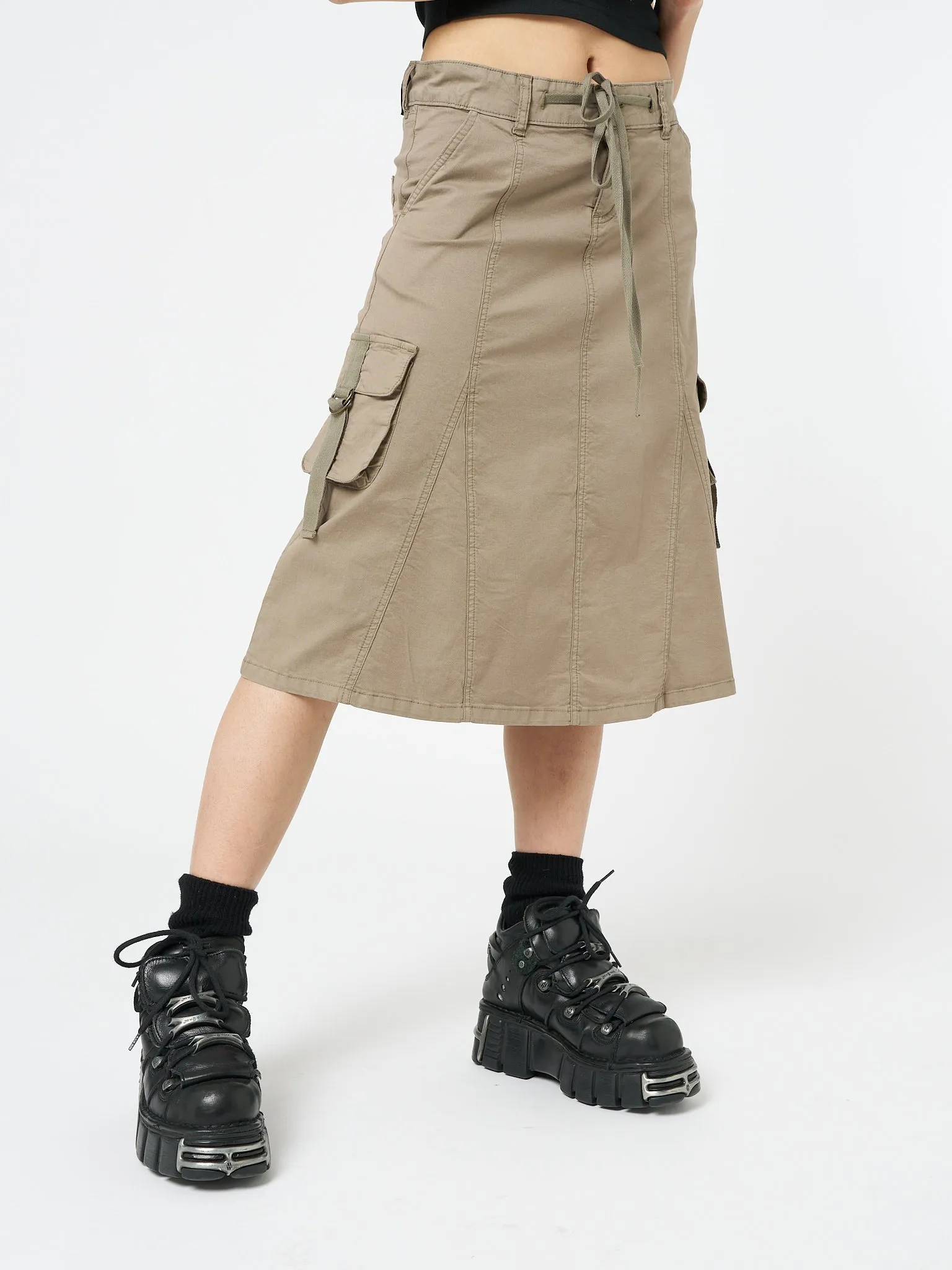 Fae Brown Cargo Midi Skirt