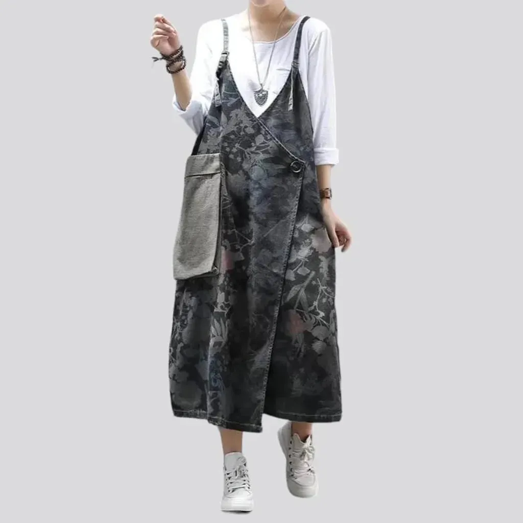 Fashion dark floral denim dress