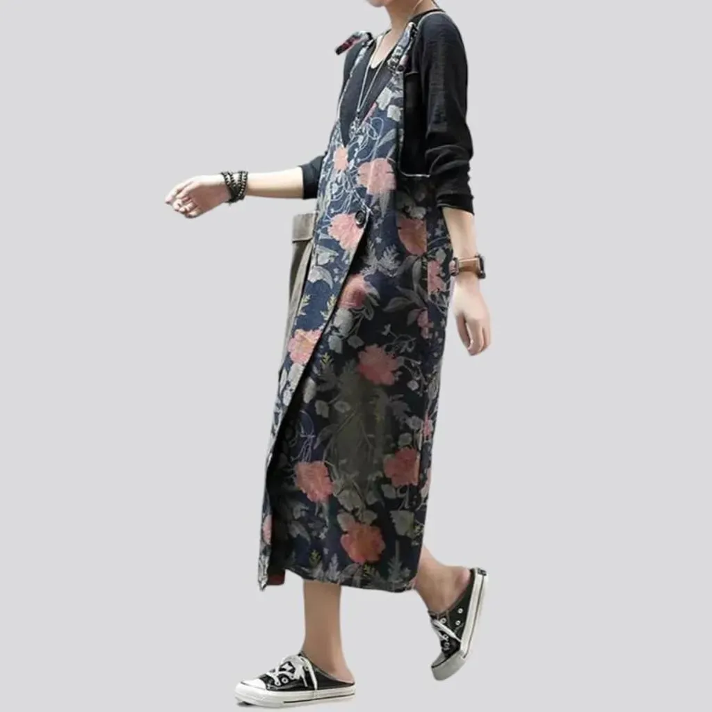 Fashion dark floral denim dress