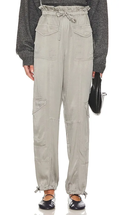 Ganni Washed Satin Pant in Metallic Neutral