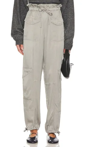 Ganni Washed Satin Pant in Metallic Neutral