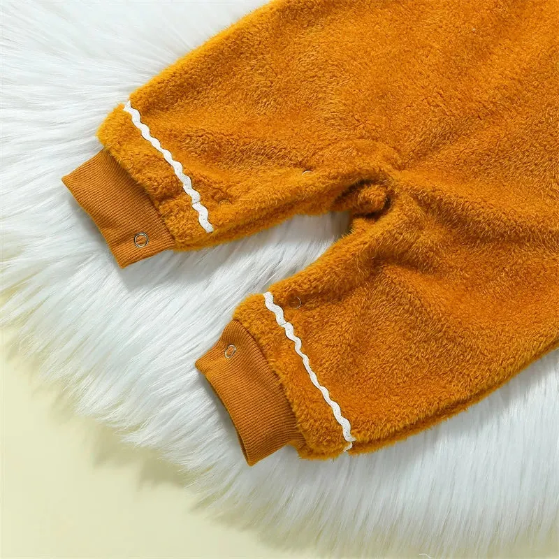 Gingerbread Man Baby Christmas Fuzzy Jumpsuit Hooded Romper