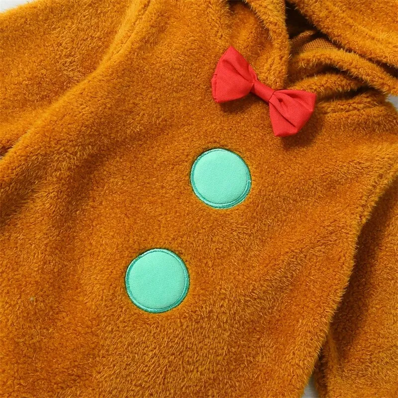 Gingerbread Man Baby Christmas Fuzzy Jumpsuit Hooded Romper