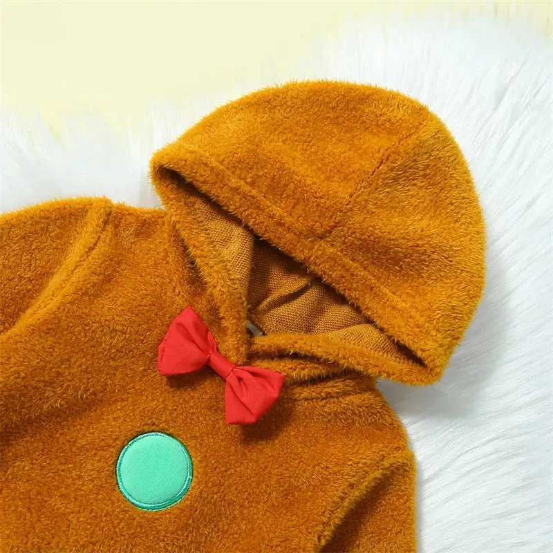 Gingerbread Man Baby Christmas Fuzzy Jumpsuit Hooded Romper