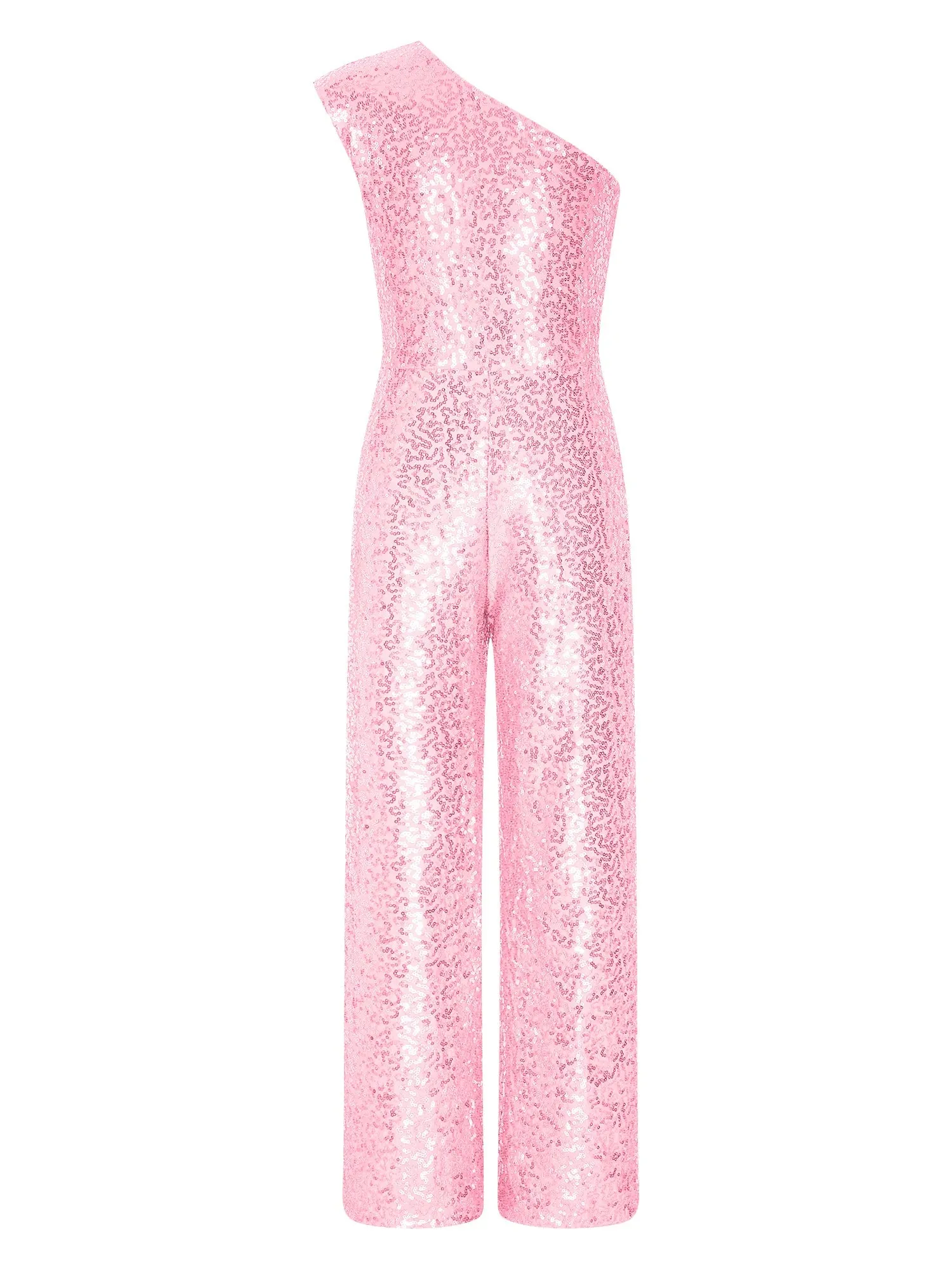 Girls Sequinned Jumpsuit One Shoulder Romper Performance Dancewear