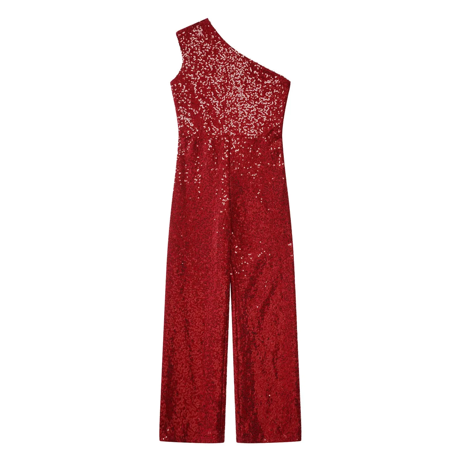 Girls Sequinned Jumpsuit One Shoulder Romper Performance Dancewear