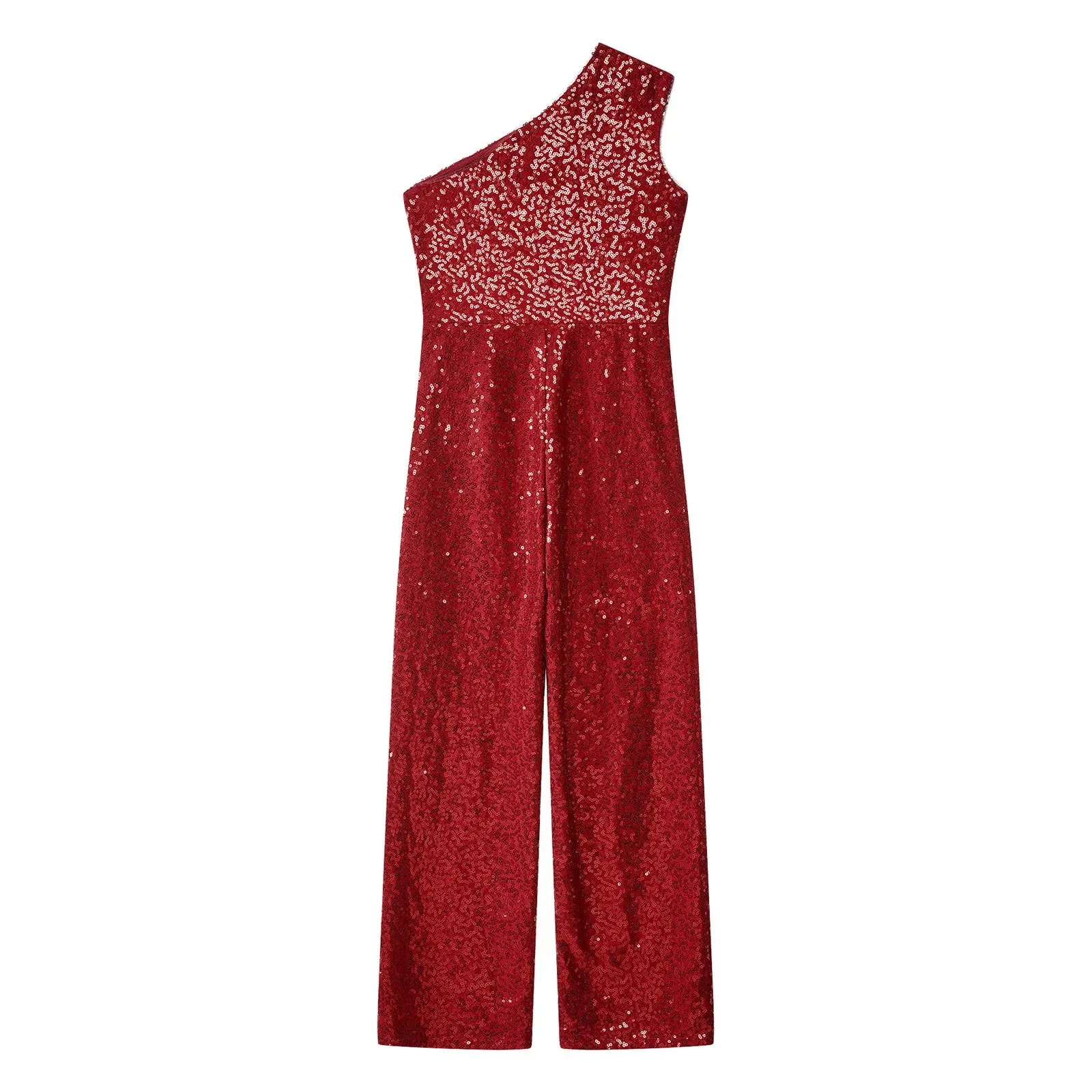 Girls Sequinned Jumpsuit One Shoulder Romper Performance Dancewear
