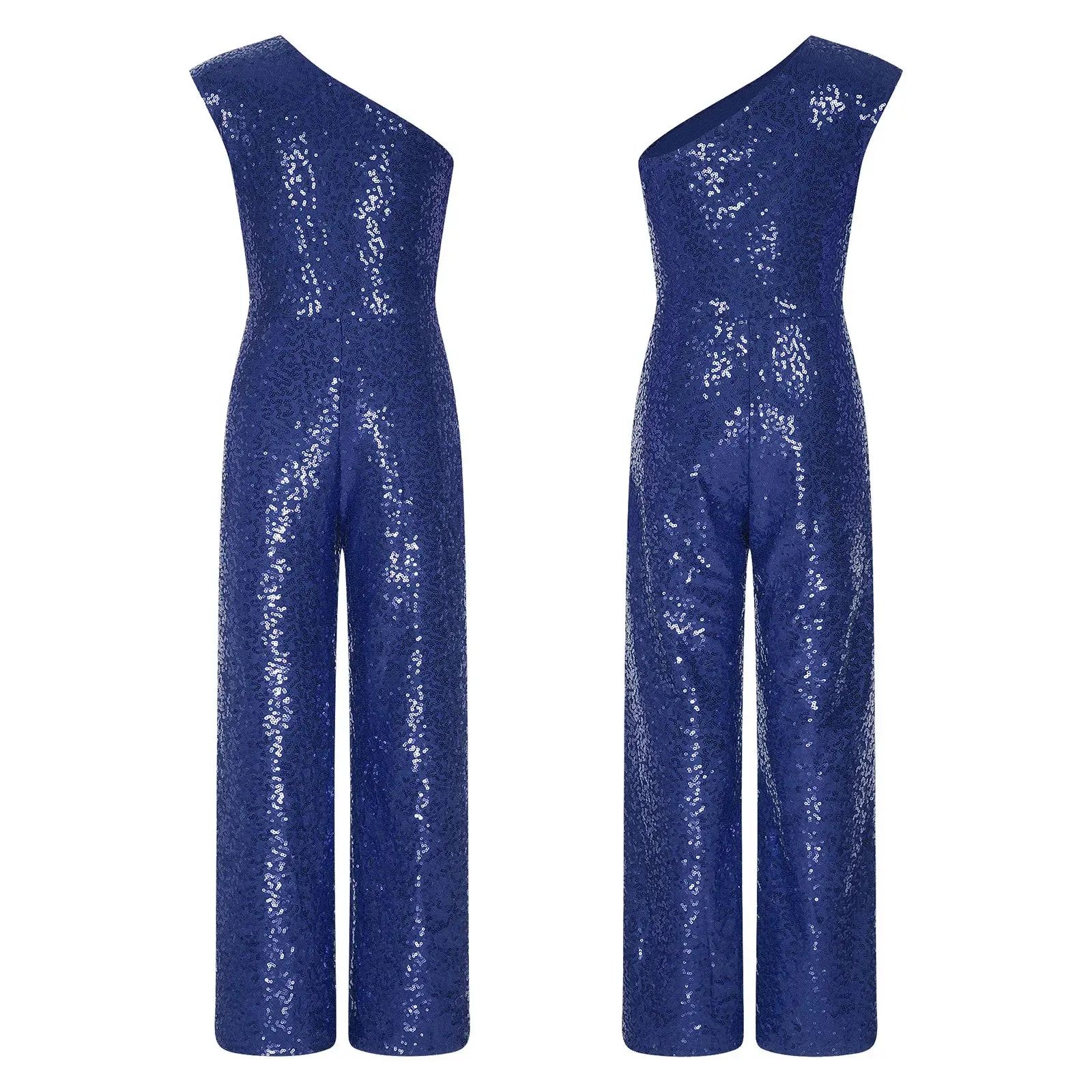 Girls Sequinned Jumpsuit One Shoulder Romper Performance Dancewear