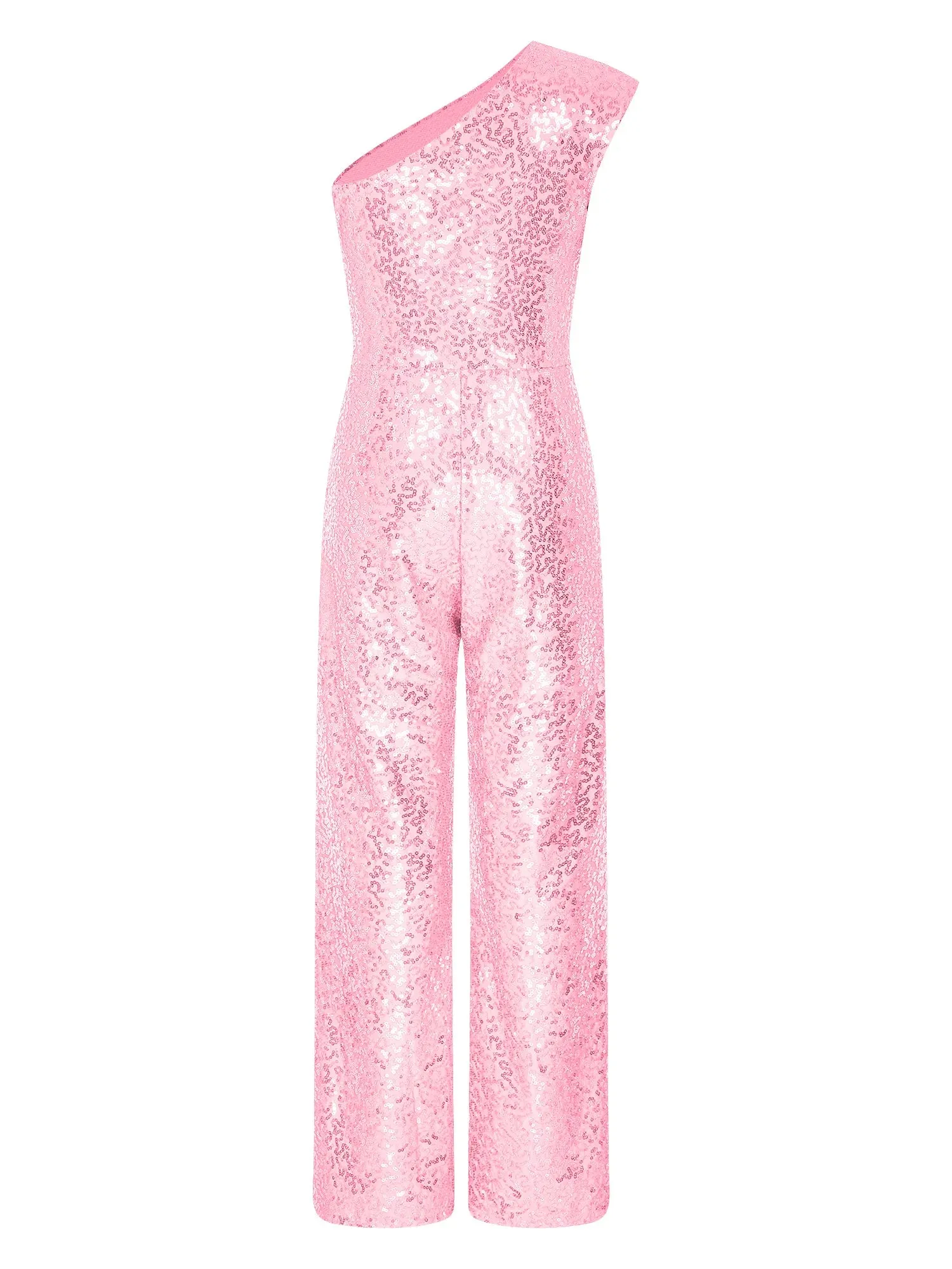 Girls Sequinned Jumpsuit One Shoulder Romper Performance Dancewear