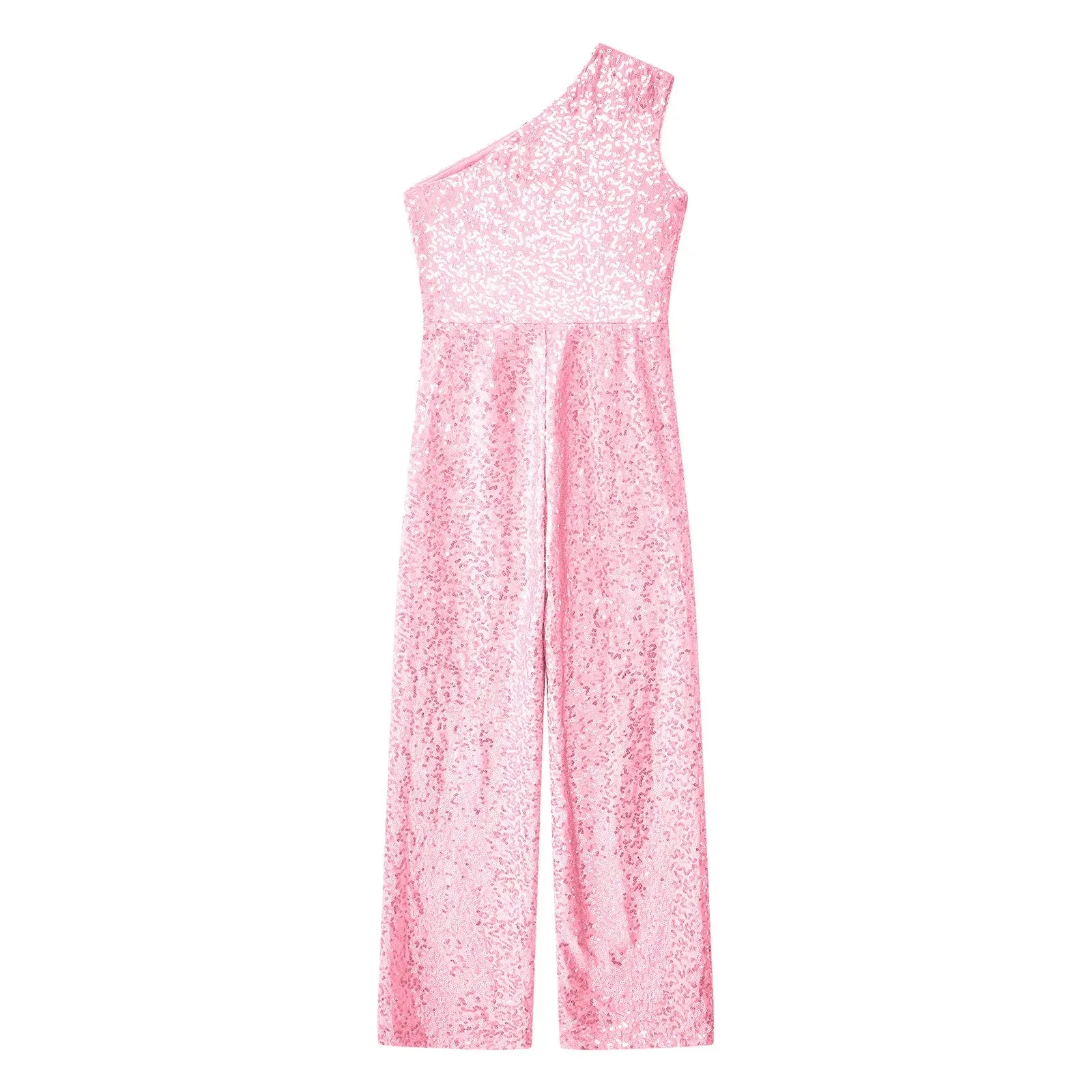 Girls Sequinned Jumpsuit One Shoulder Romper Performance Dancewear