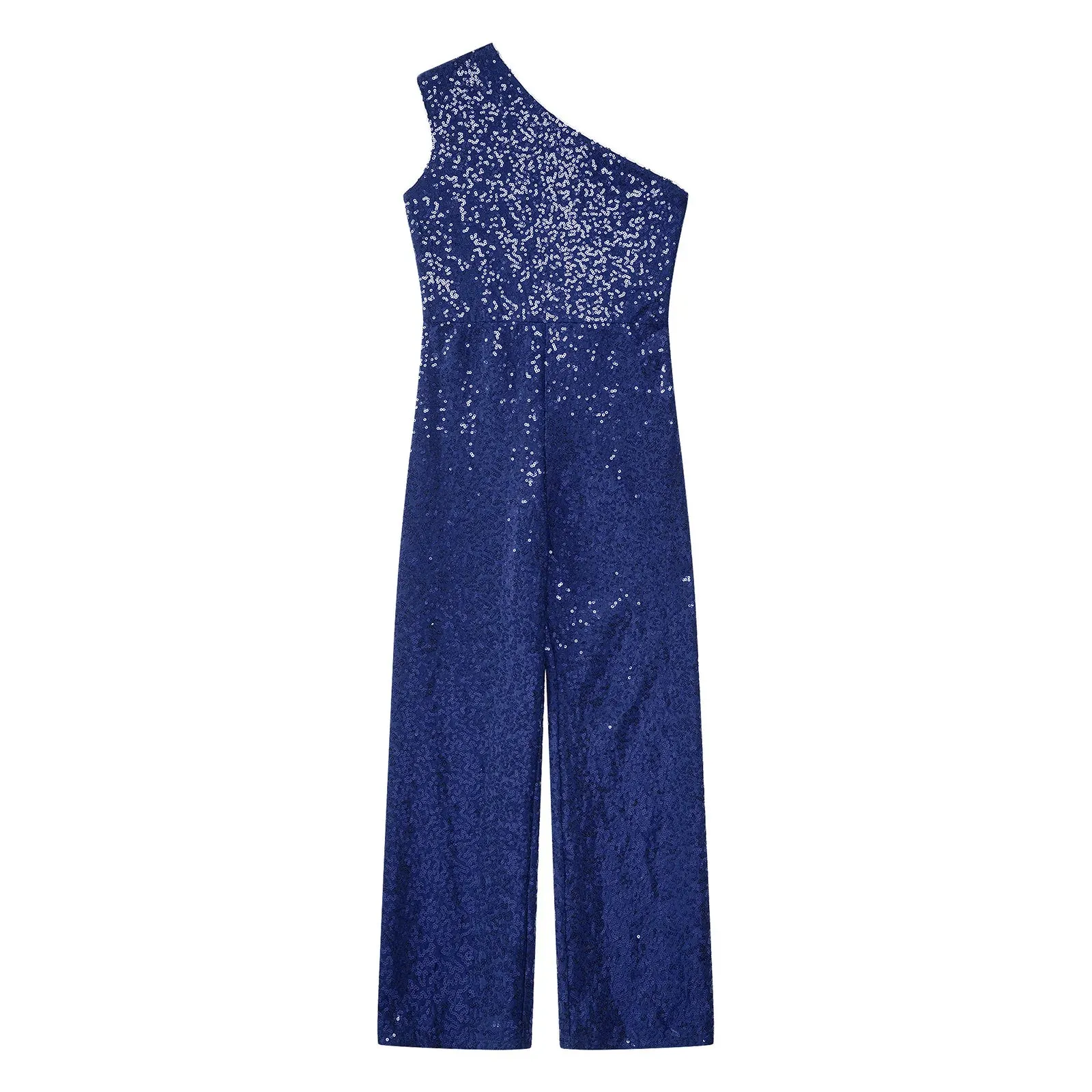 Girls Sequinned Jumpsuit One Shoulder Romper Performance Dancewear