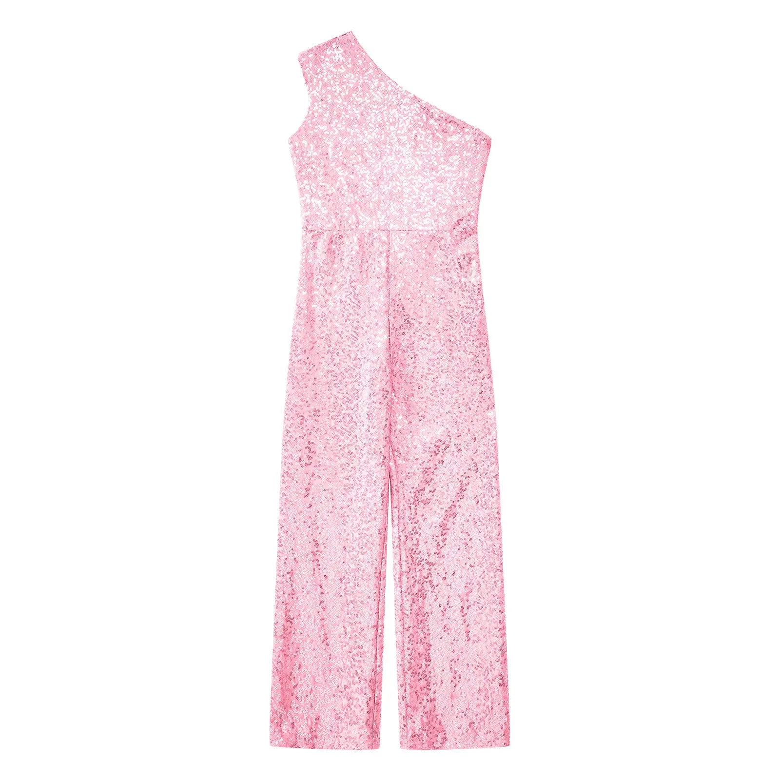 Girls Sequinned Jumpsuit One Shoulder Romper Performance Dancewear