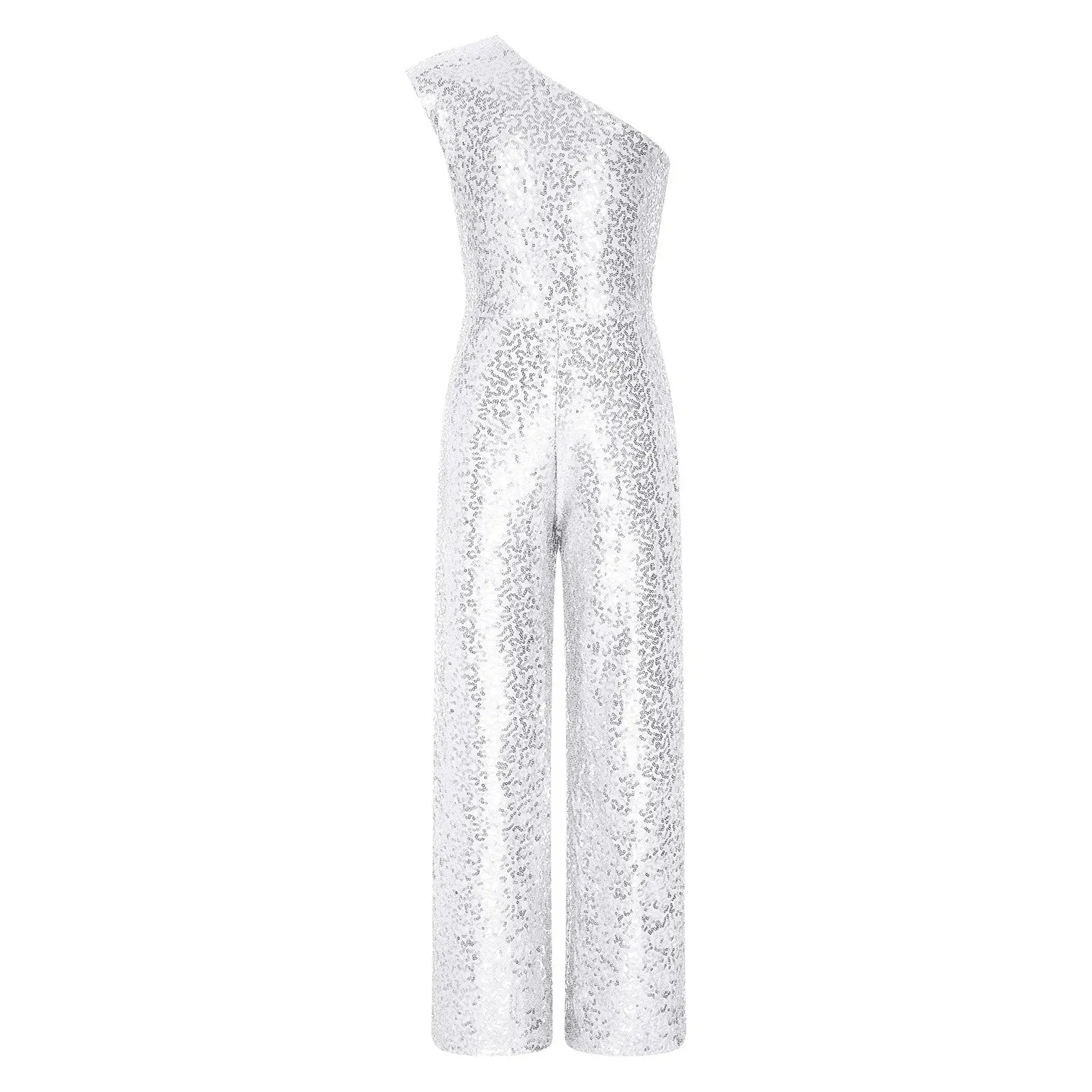 Girls Sequinned Jumpsuit One Shoulder Romper Performance Dancewear