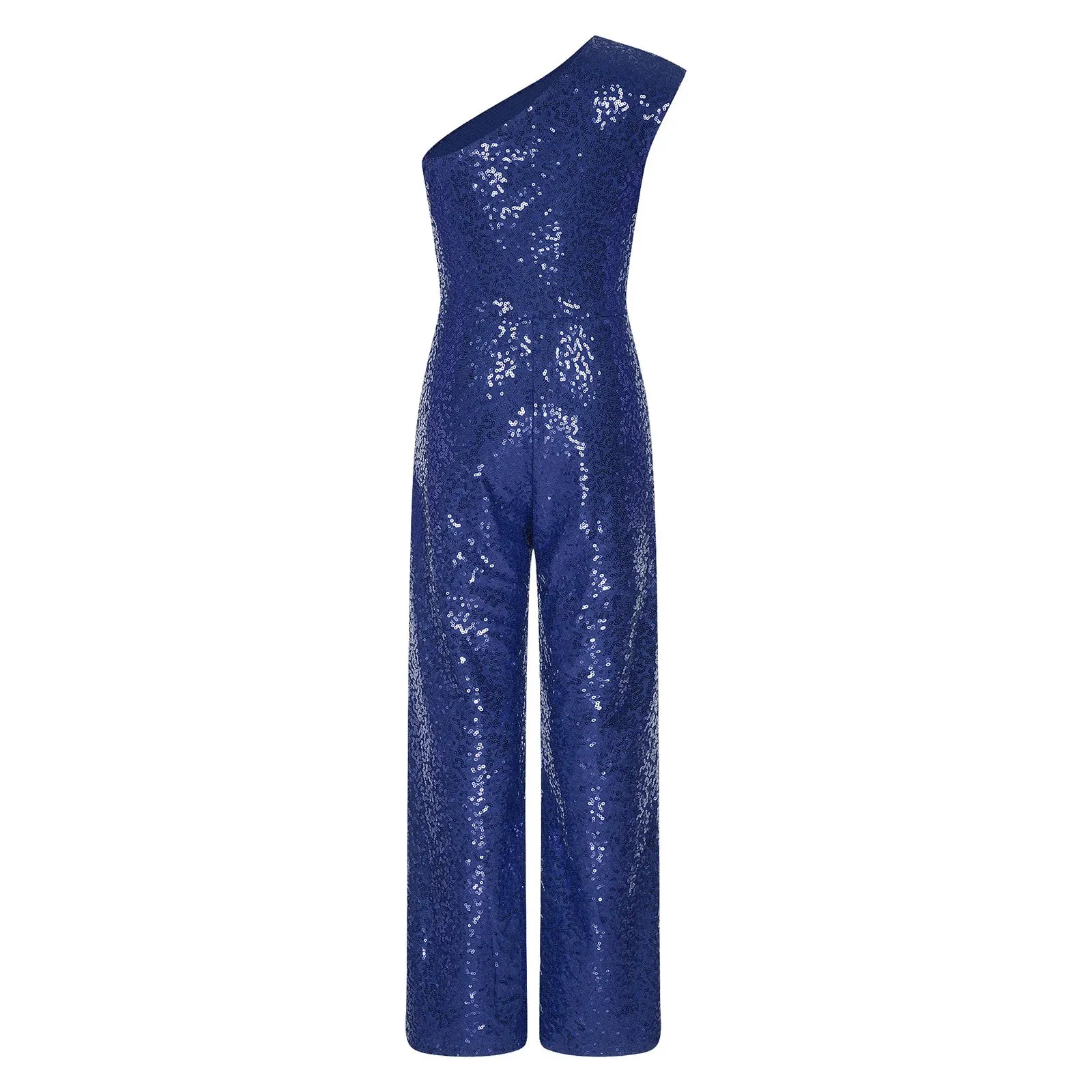 Girls Sequinned Jumpsuit One Shoulder Romper Performance Dancewear
