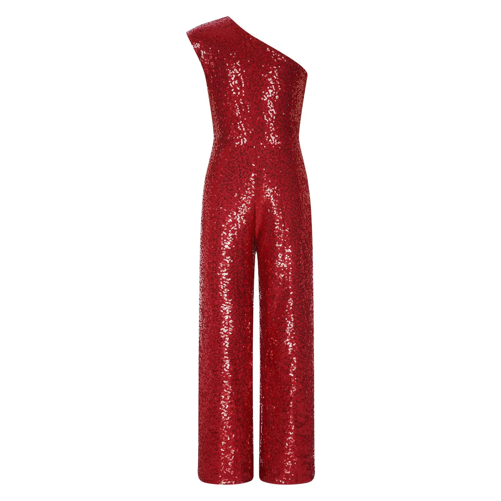 Girls Sequinned Jumpsuit One Shoulder Romper Performance Dancewear