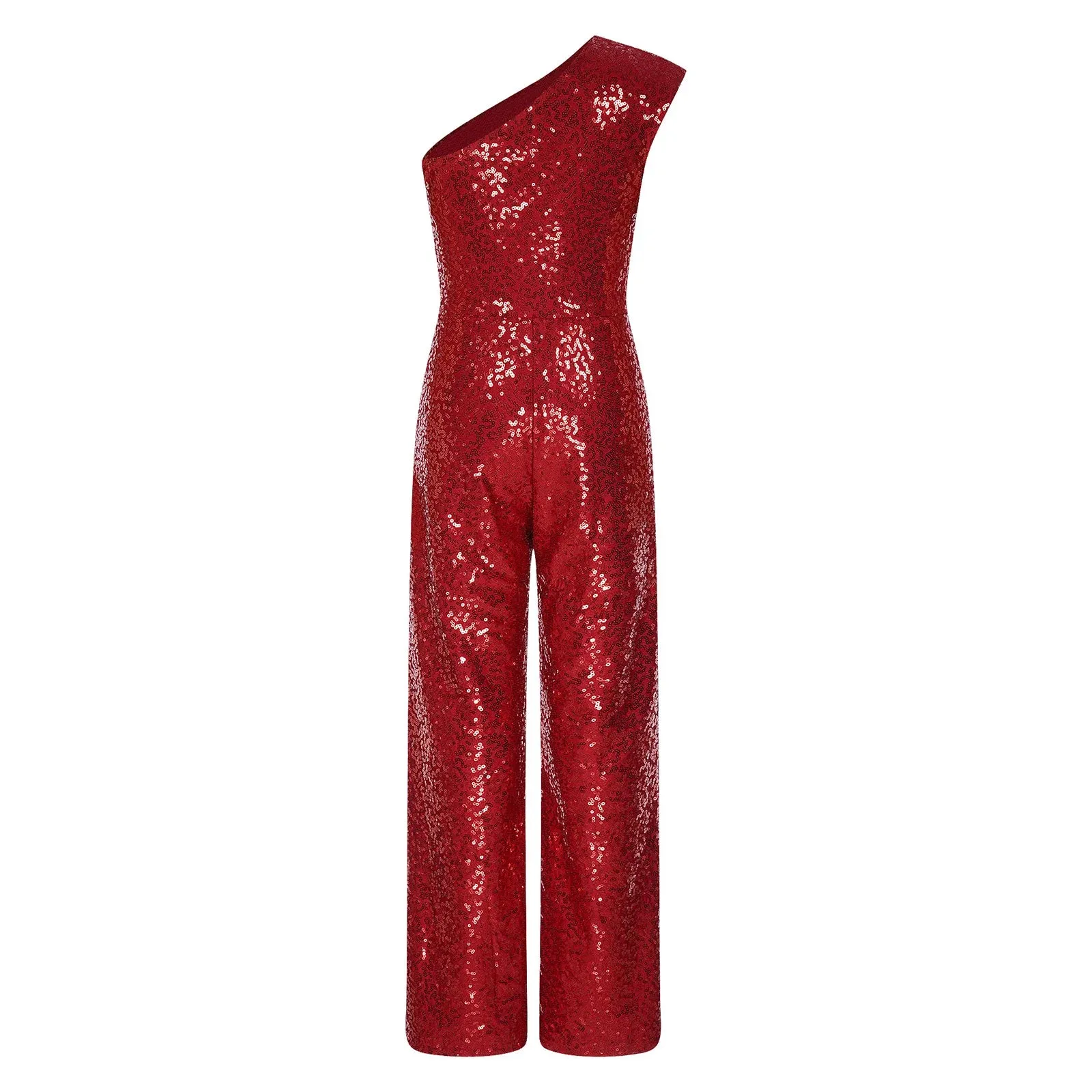 Girls Sequinned Jumpsuit One Shoulder Romper Performance Dancewear