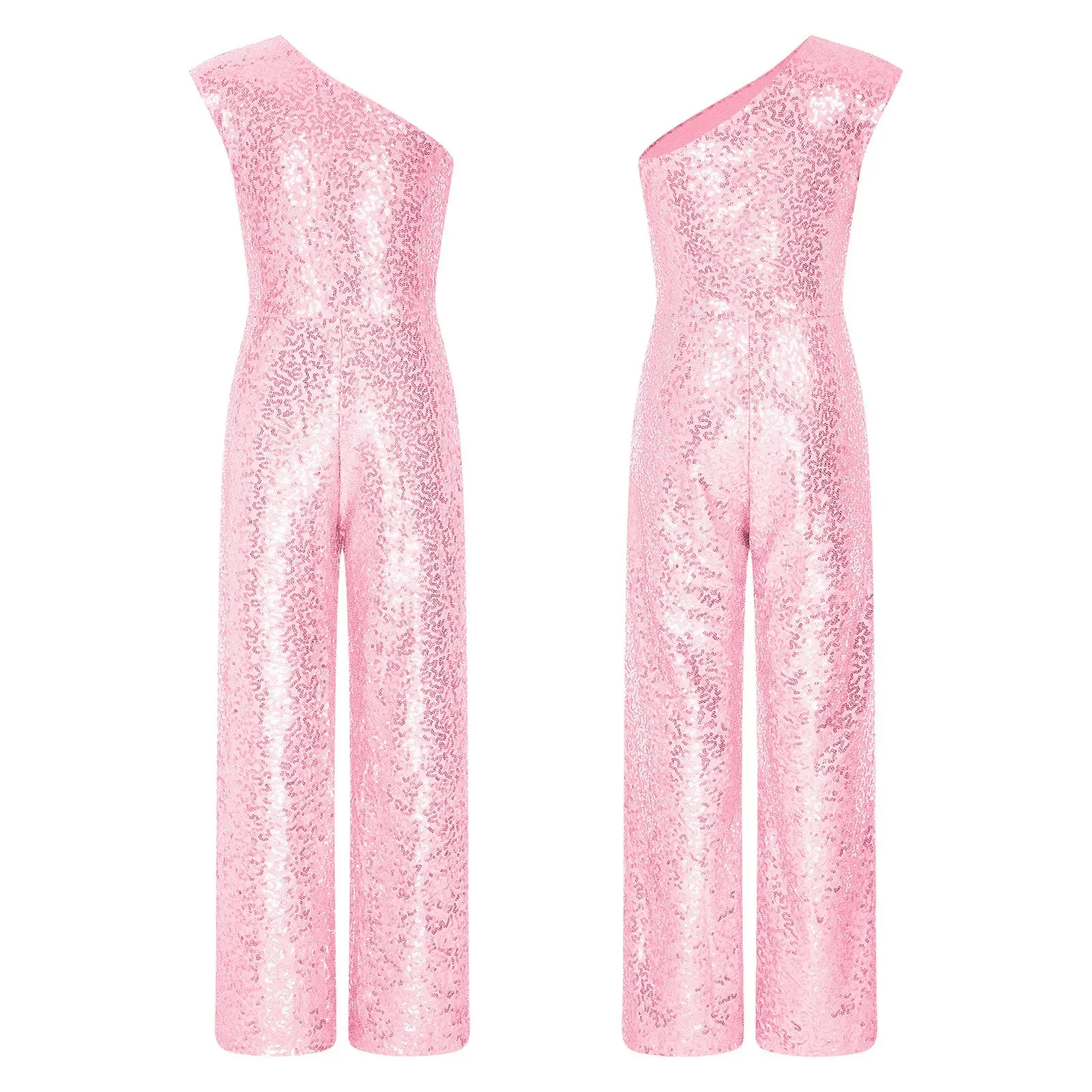 Girls Sequinned Jumpsuit One Shoulder Romper Performance Dancewear