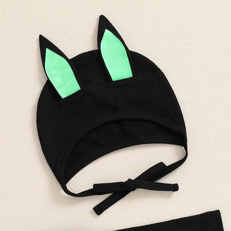 Glow In The Dark Baby Halloween Bat Costumes Long Sleeve Jumpsuit with Hat 0-24M