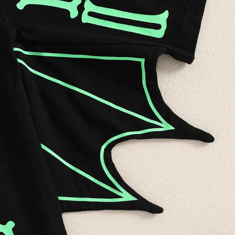 Glow In The Dark Baby Halloween Bat Costumes Long Sleeve Jumpsuit with Hat 0-24M