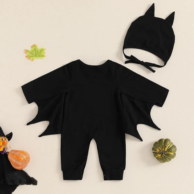 Glow In The Dark Baby Halloween Bat Costumes Long Sleeve Jumpsuit with Hat 0-24M