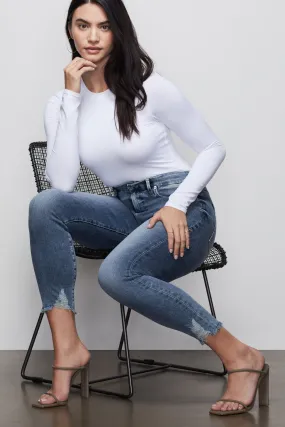 GOOD WAIST CROP FRAY | BLUE395