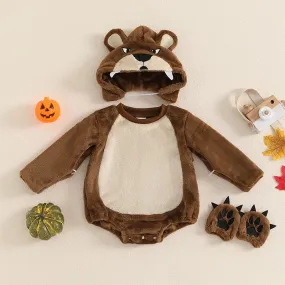 Grizzly Bear Baby Romper Set Jumpsuit with Hat and Gloves