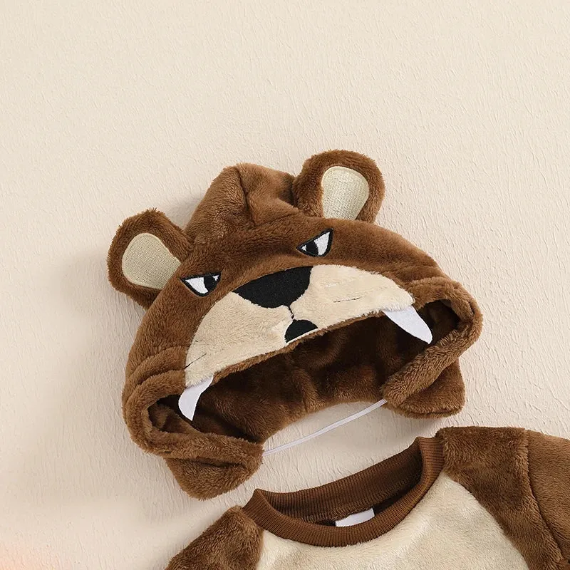 Grizzly Bear Baby Romper Set Jumpsuit with Hat and Gloves