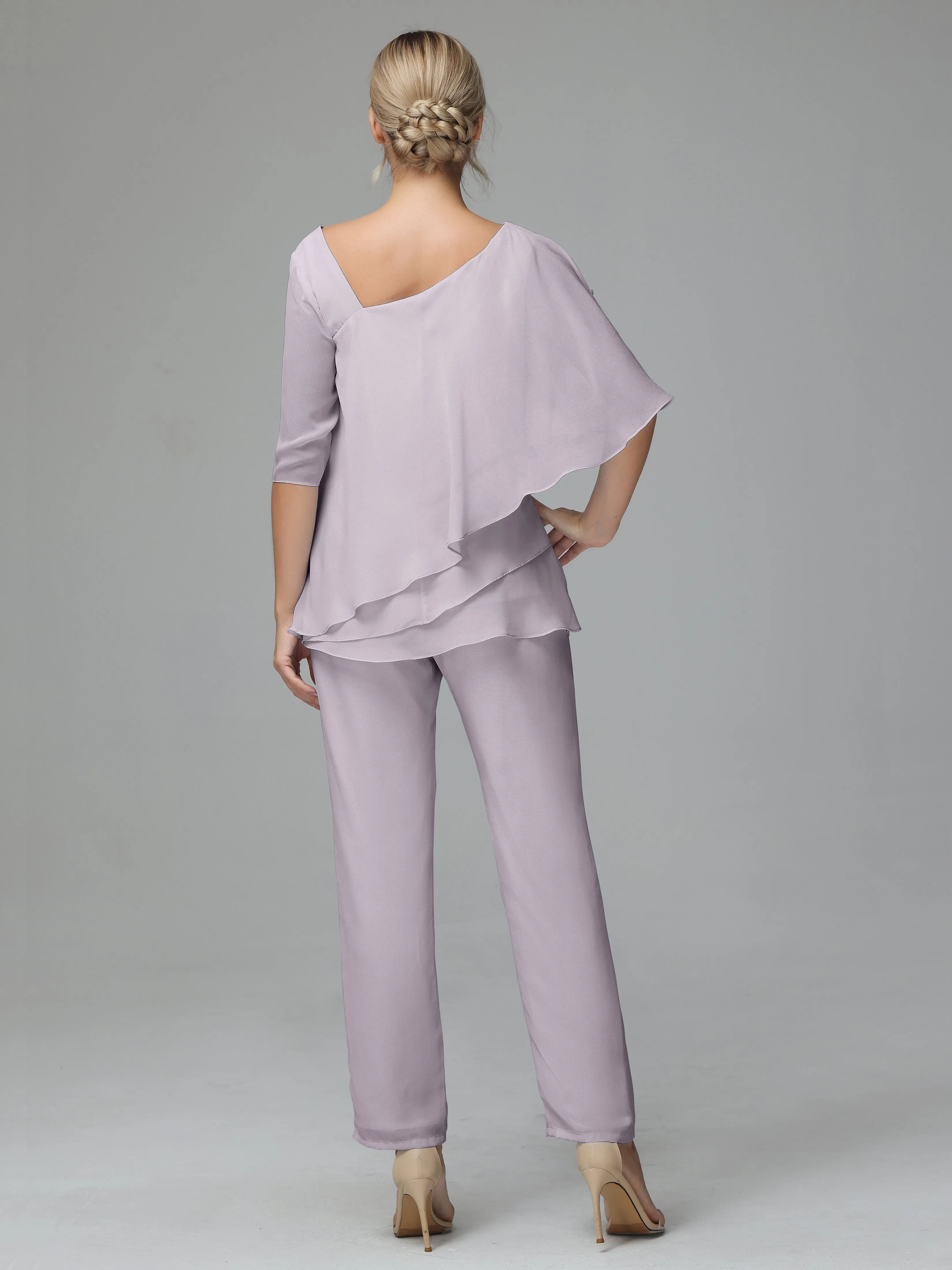 Half Sleeves Chiffon Mother of the Bride Dress Pant Suits With Beading