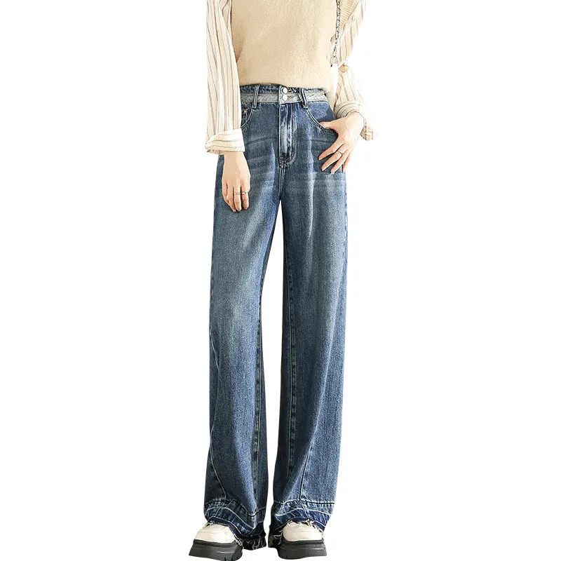 High-end big-name flat-replacement straight jeans women's white and thin loose high-waisted Lyocell Tencel casual trousers