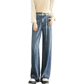 High-end big-name flat-replacement straight jeans women's white and thin loose high-waisted Lyocell Tencel casual trousers