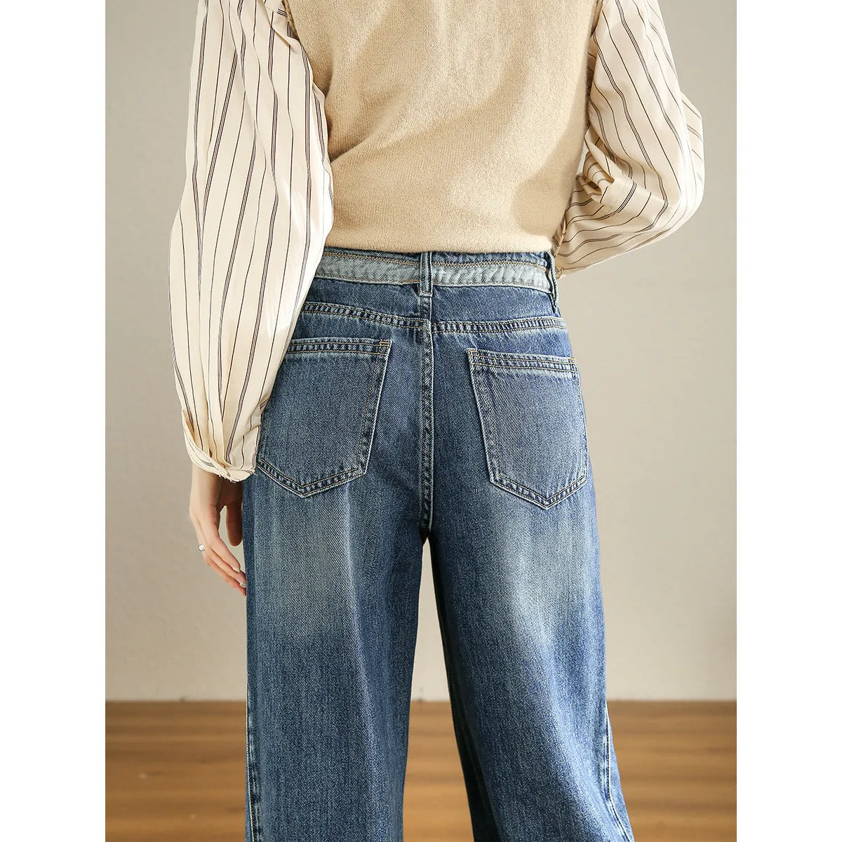 High-end big-name flat-replacement straight jeans women's white and thin loose high-waisted Lyocell Tencel casual trousers
