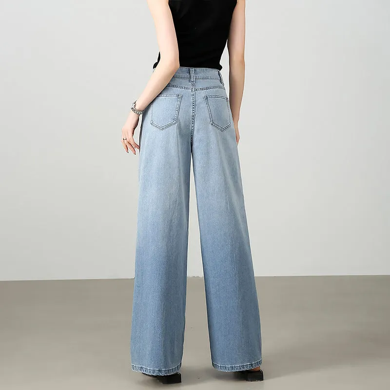High-end counters for fashionable thin women's straight jeans loose and thin high-waisted floor-mopping wide-leg pants
