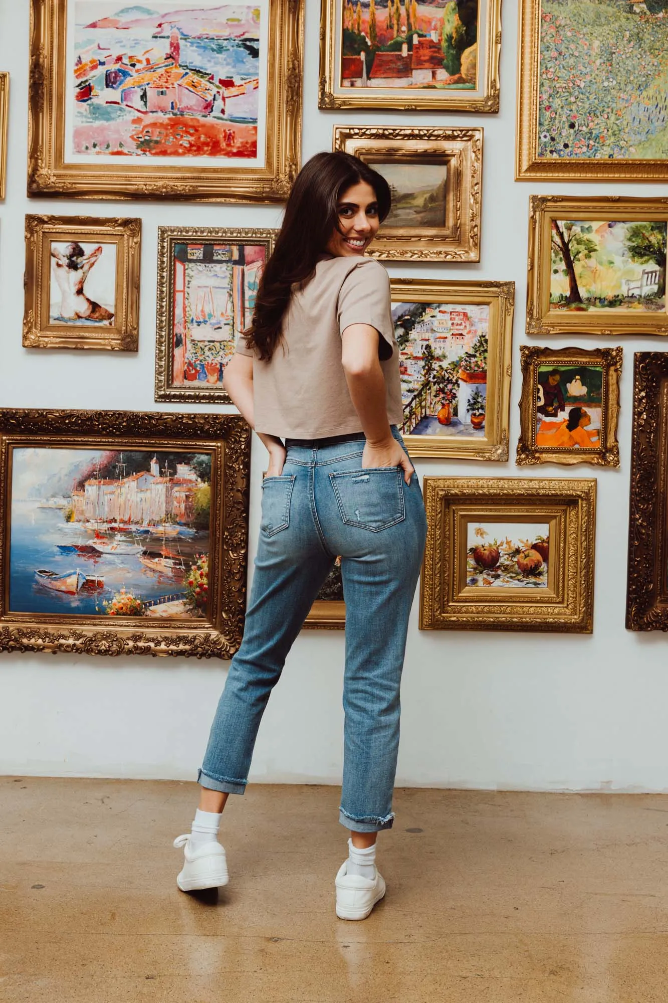 High Rise Jersey Crop W/ Button Fly Jeans - Blasted Blue