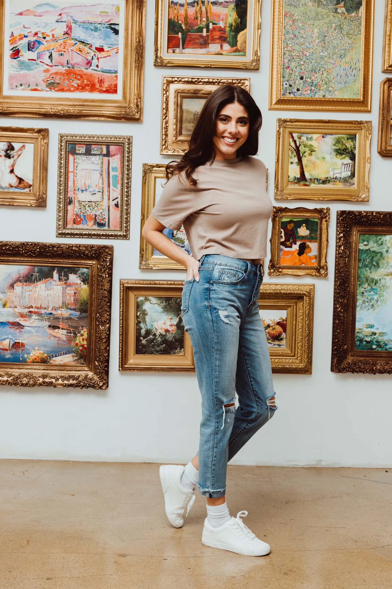 High Rise Jersey Crop W/ Button Fly Jeans - Blasted Blue