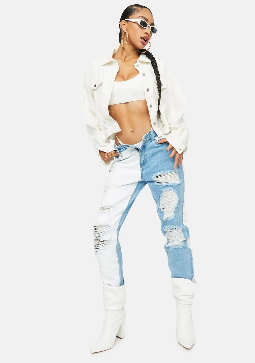 Ivory Total Icon Crop Denim Jacket