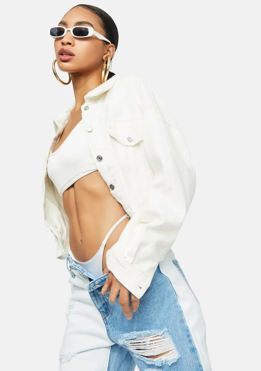 Ivory Total Icon Crop Denim Jacket