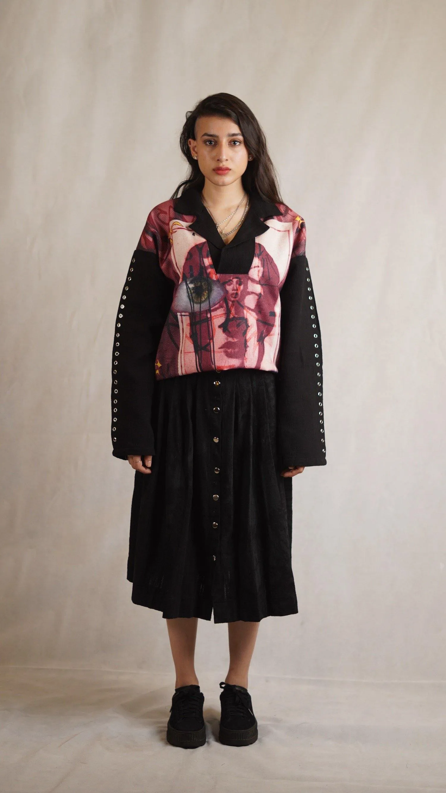 Laser Print "CHAOS" Knife Pleated Skirt