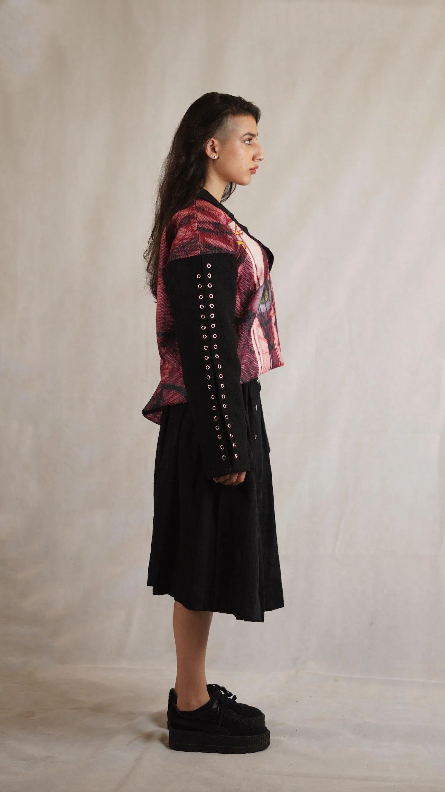 Laser Print "CHAOS" Knife Pleated Skirt