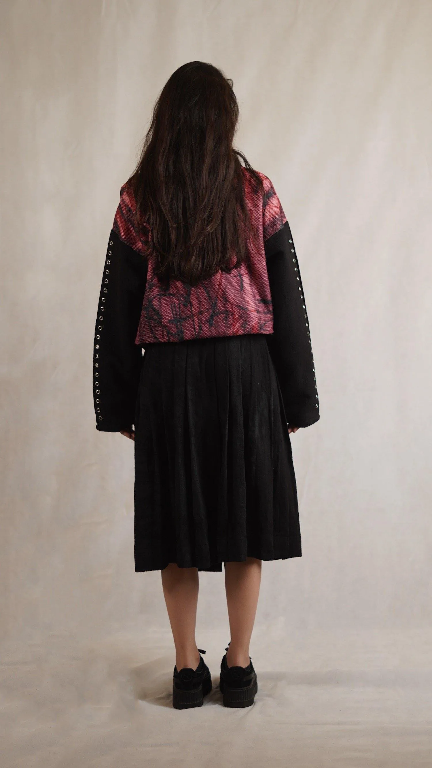 Laser Print "CHAOS" Knife Pleated Skirt