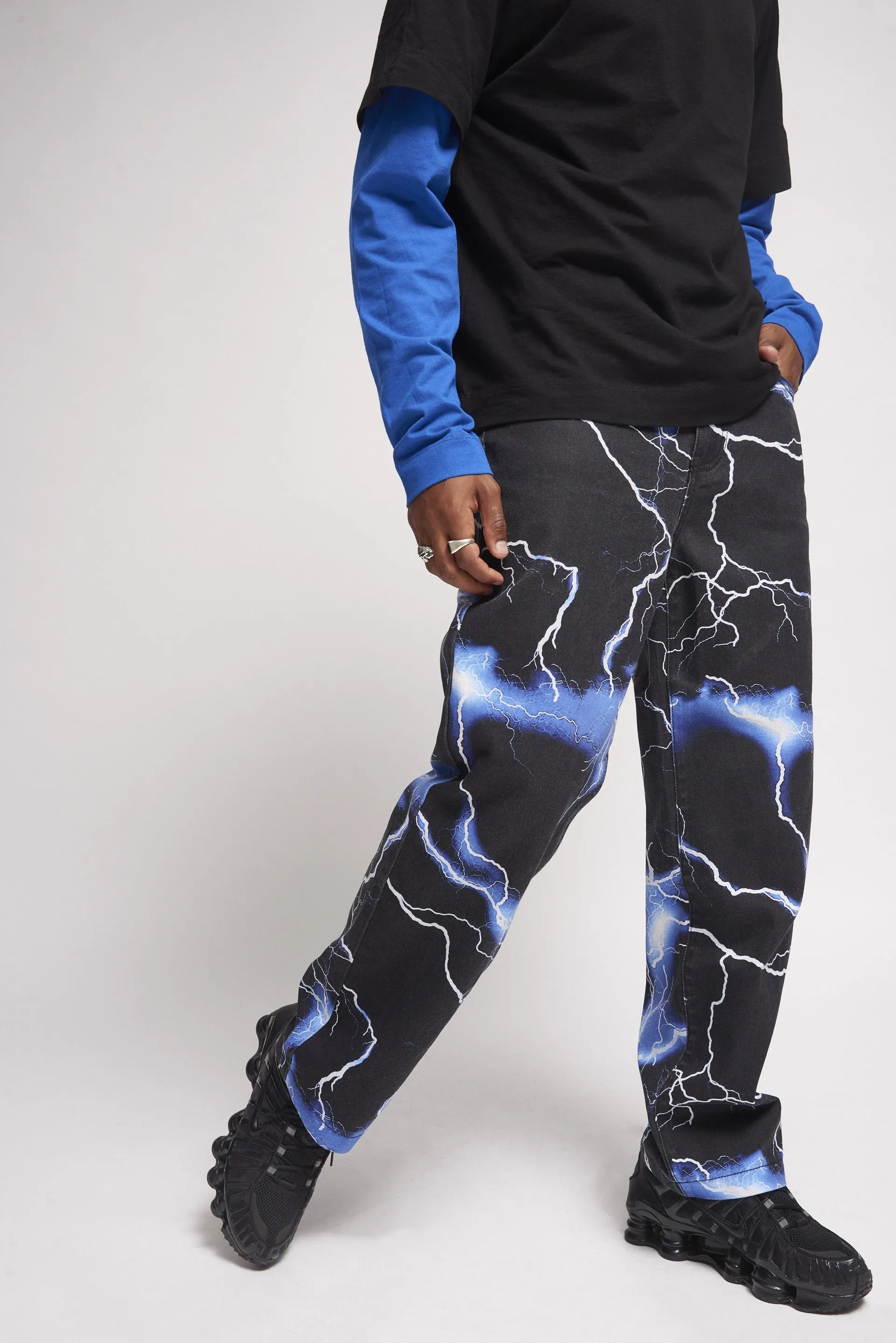Lightning Bolt Print Jeans