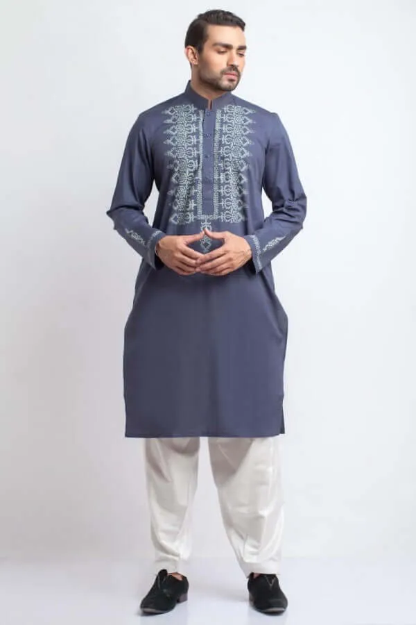 Lilac Grey Artisanal Weave Kurta