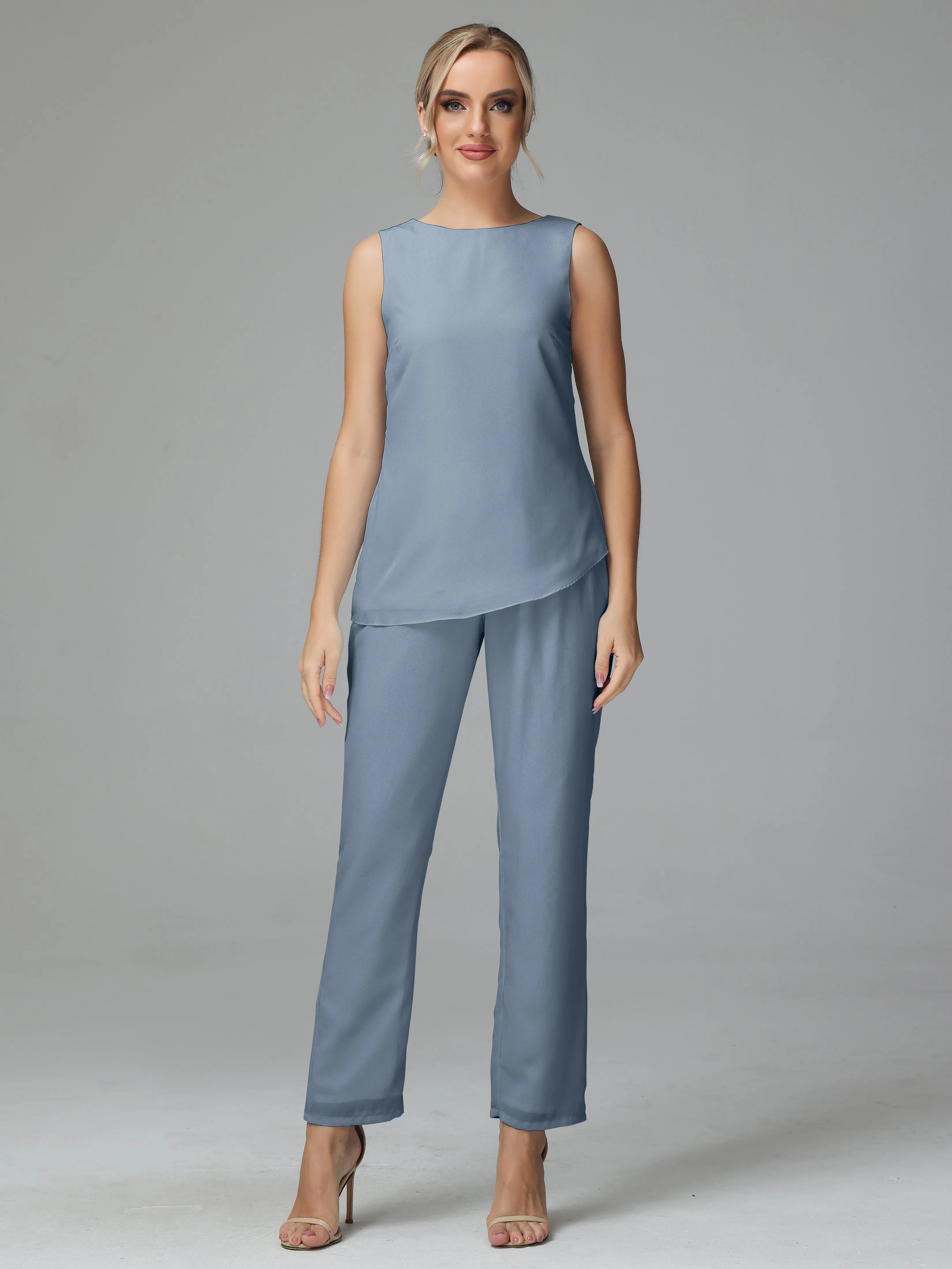 Long Sleeves 3 Pieces Chiffon Mother of Bride Dress Pant Suits