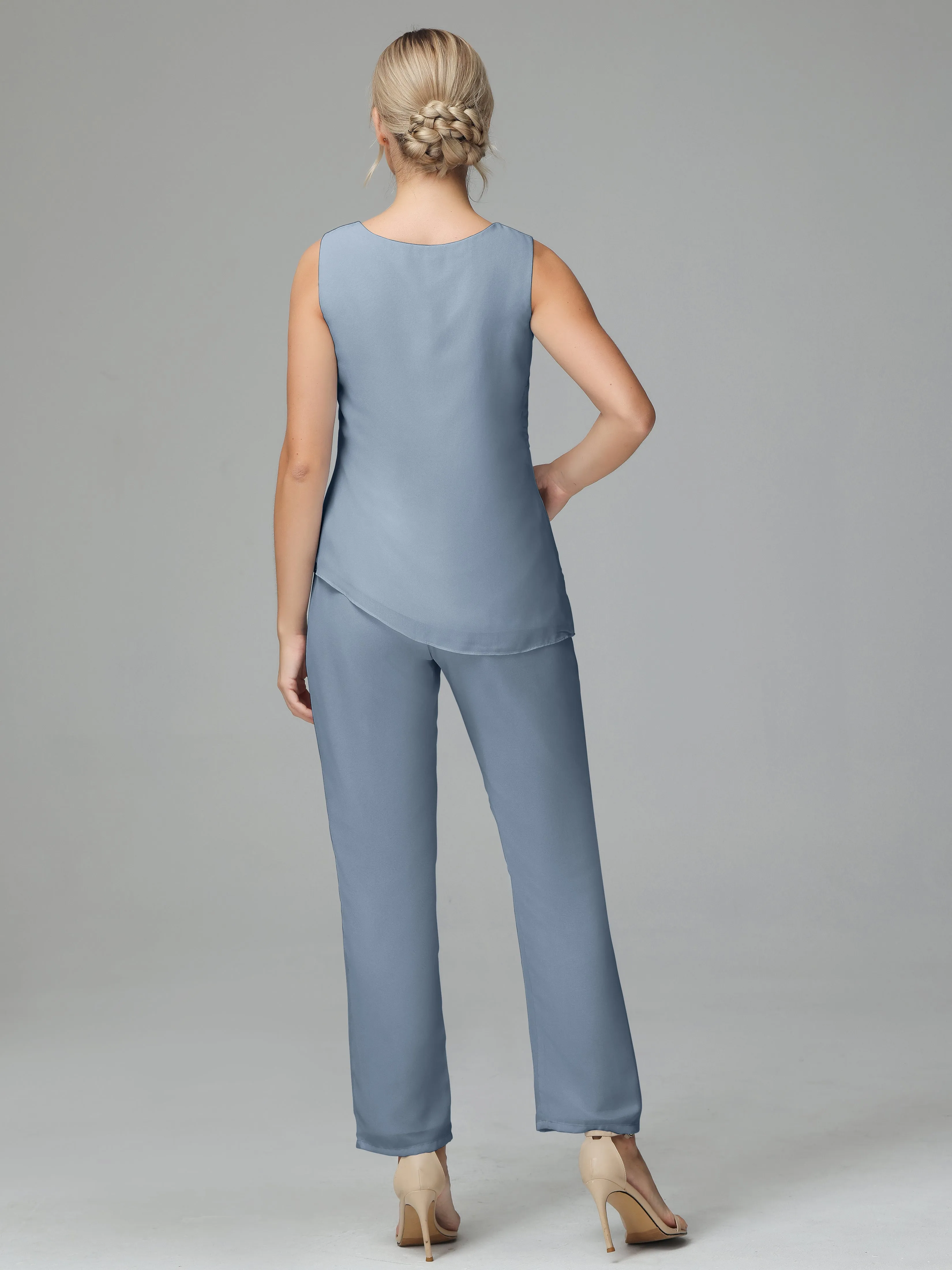 Long Sleeves 3 Pieces Chiffon Mother of Bride Dress Pant Suits