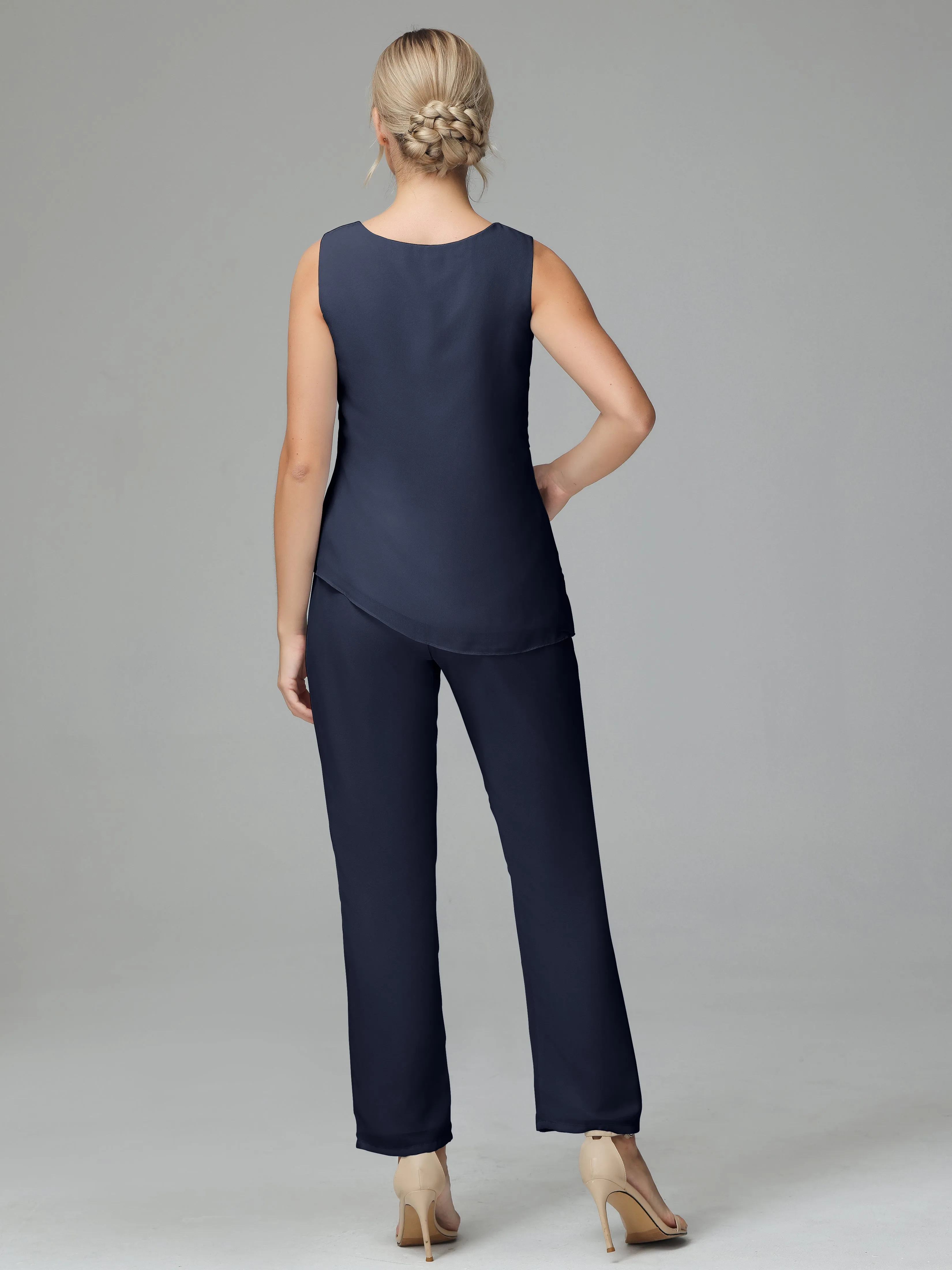 Long Sleeves 3 Pieces Chiffon Mother of Bride Dress Pant Suits