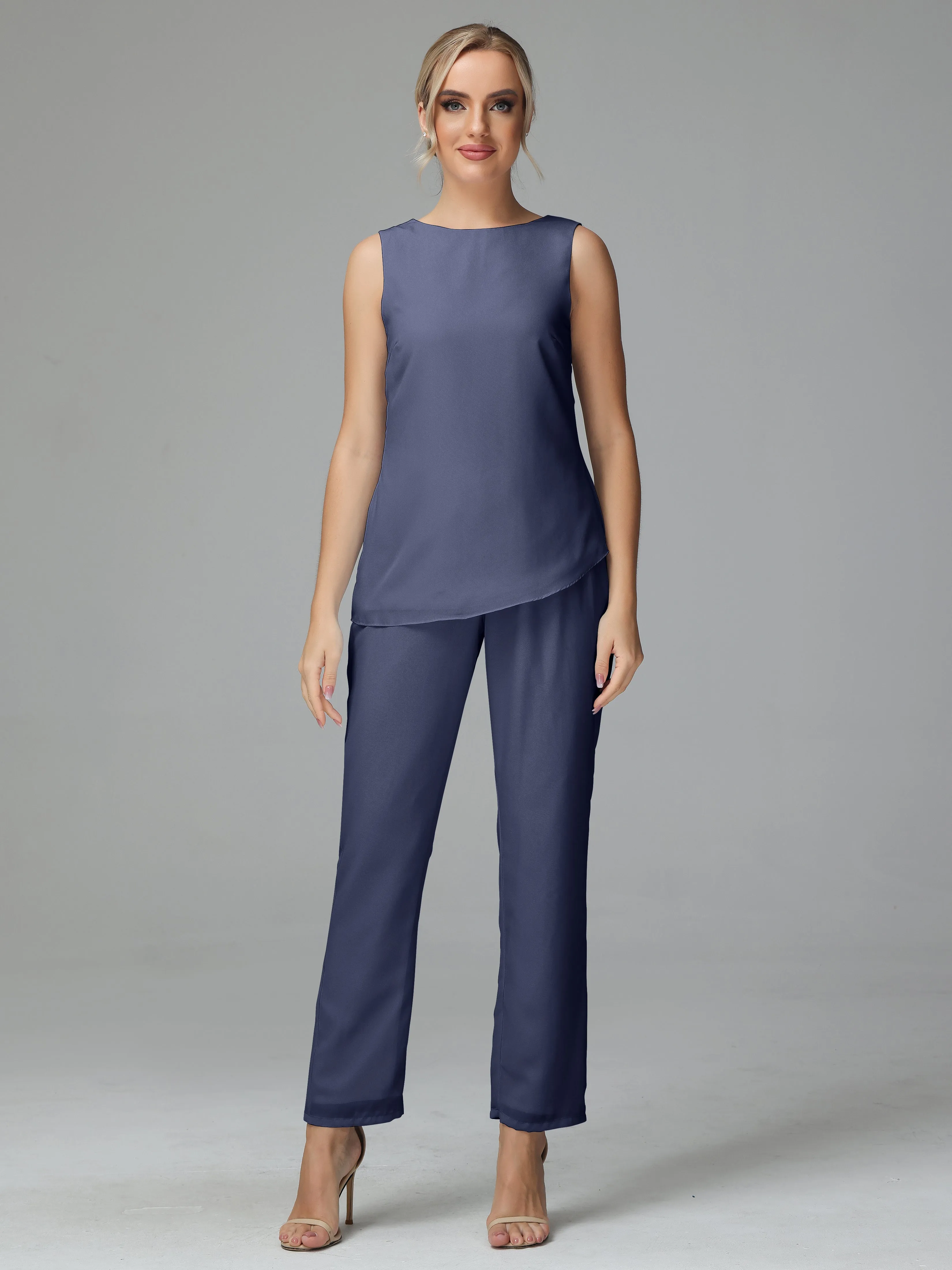 Long Sleeves 3 Pieces Chiffon Mother of Bride Dress Pant Suits