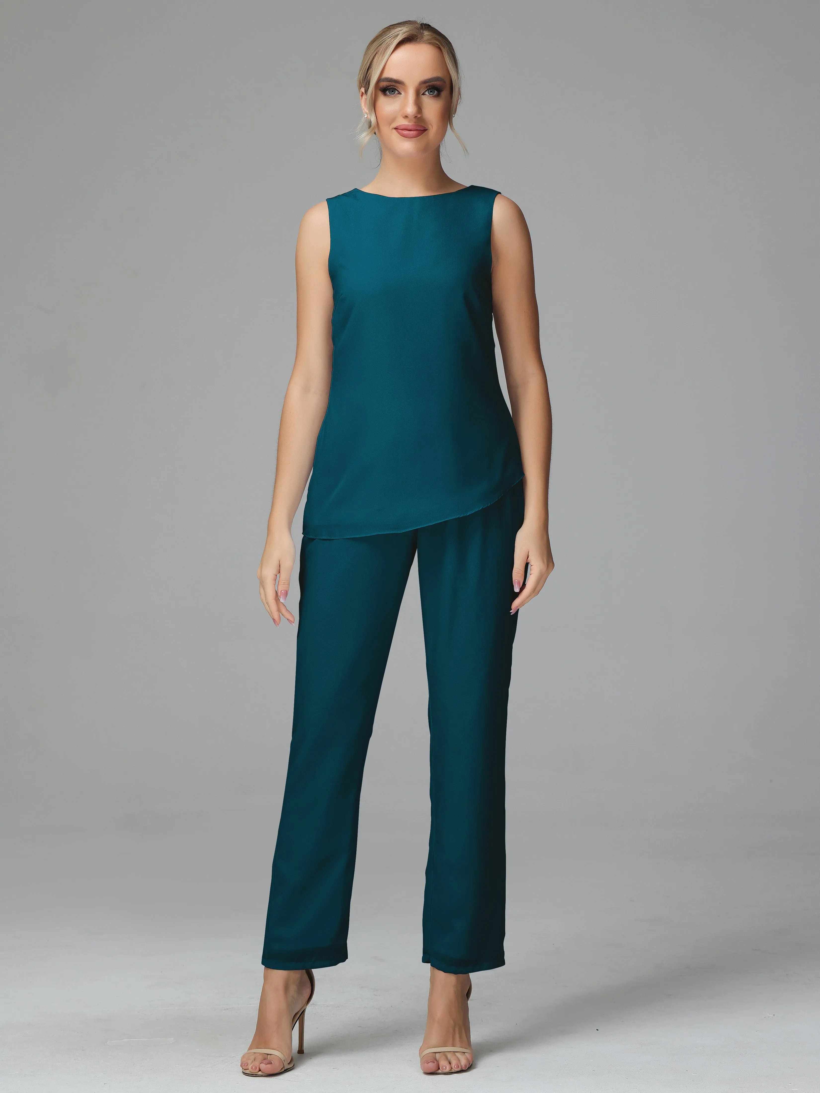 Long Sleeves 3 Pieces Chiffon Mother of Bride Dress Pant Suits