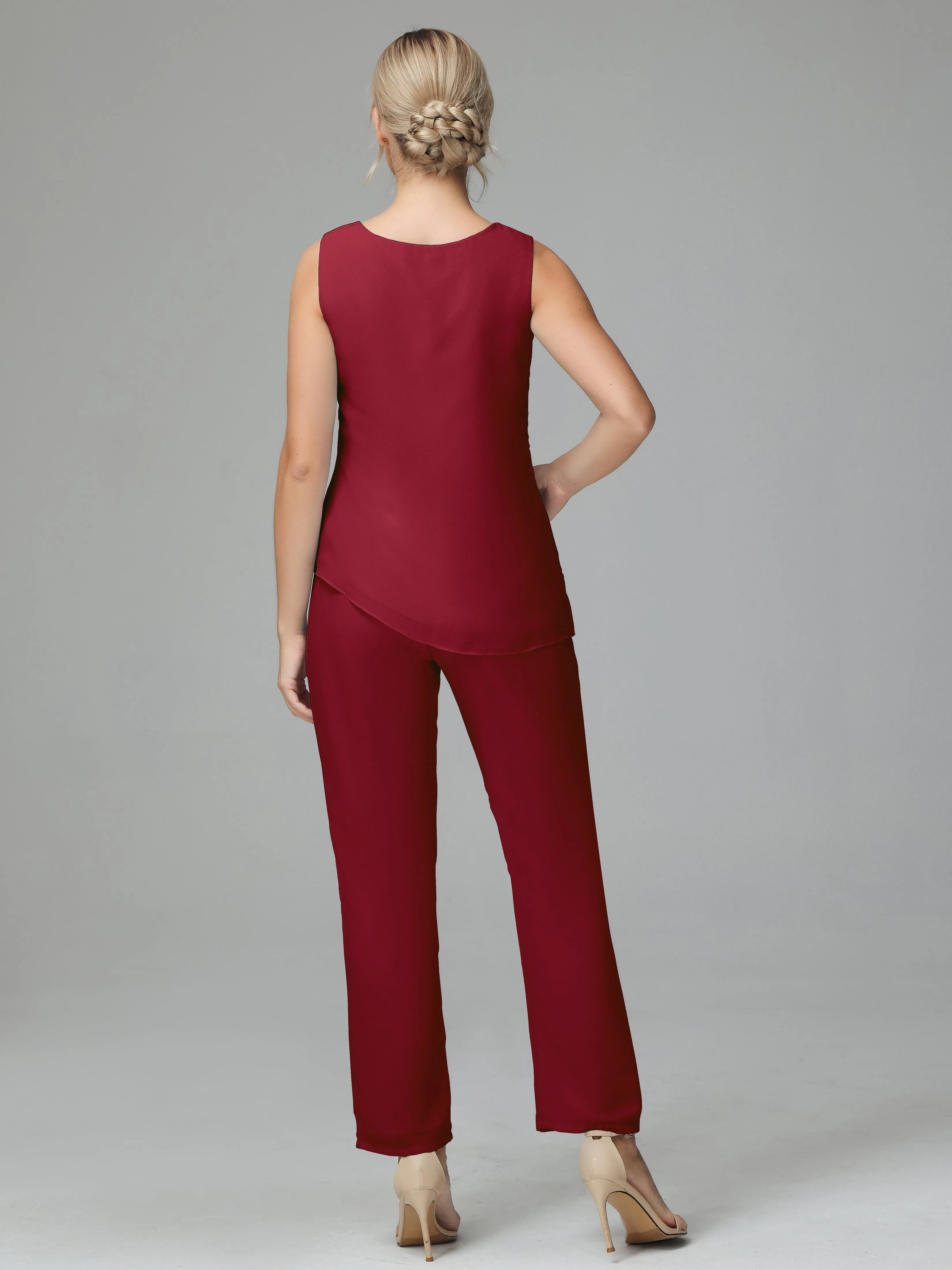 Long Sleeves 3 Pieces Chiffon Mother of Bride Dress Pant Suits