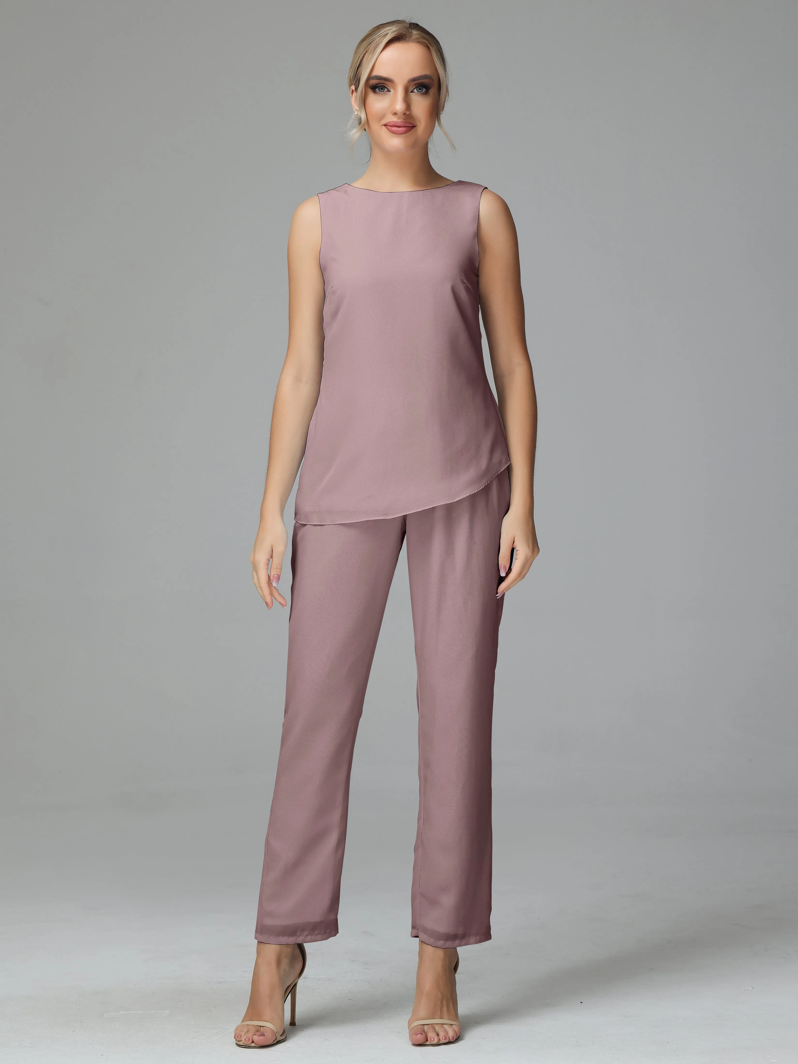 Long Sleeves 3 Pieces Chiffon Mother of Bride Dress Pant Suits