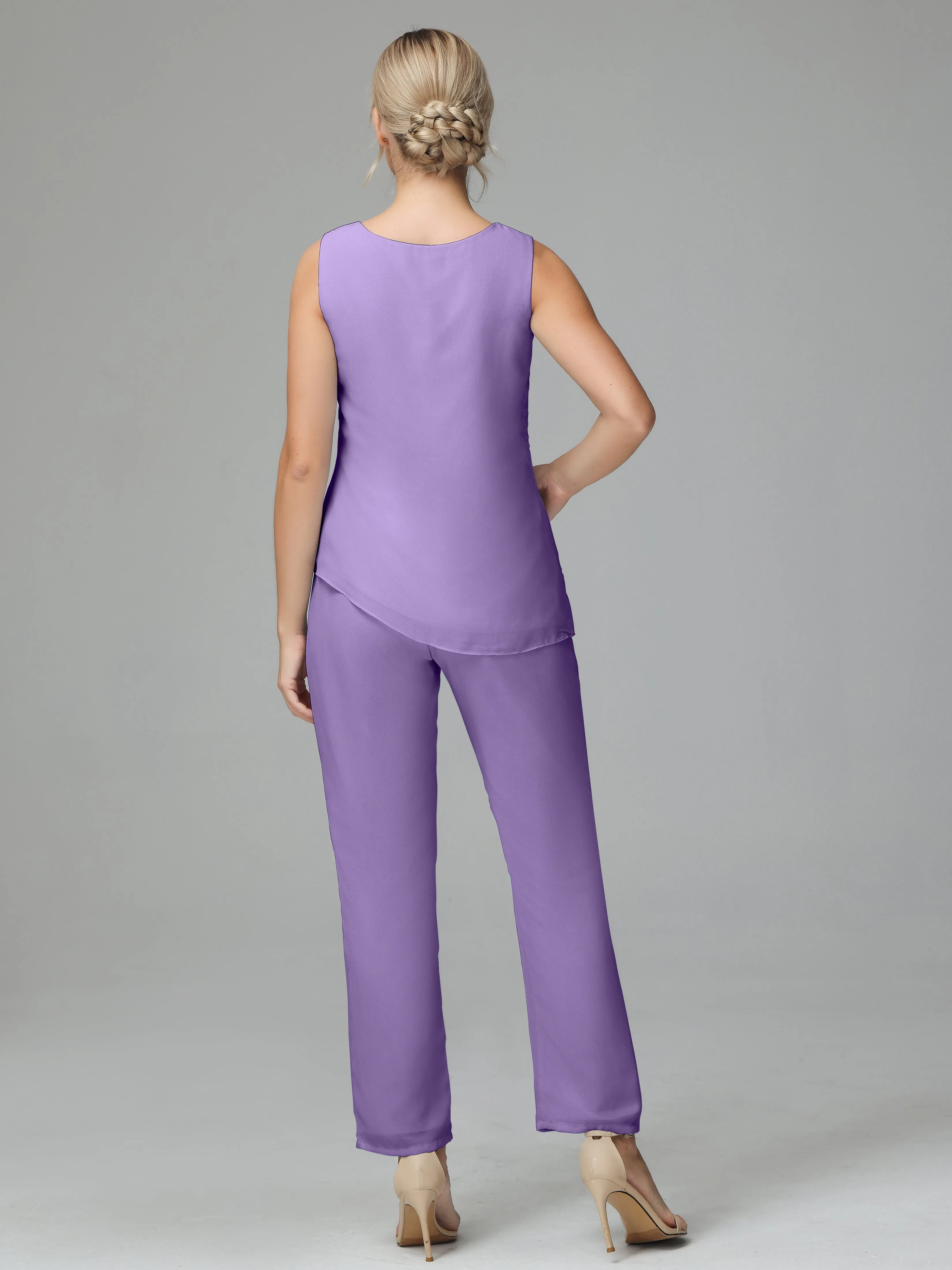 Long Sleeves 3 Pieces Chiffon Mother of Bride Dress Pant Suits